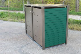 2er-Mülltonnenbox Klappdach - Wände Kunststoff moosgrün