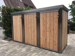 3er-Mülltonnenbox Pflanzdach - Türen und Wände Holz Lärche senkrecht (2)