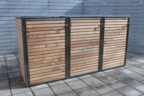 3er-Mülltonnenbox Klappdach - Türen und Wände Holz Lärche Rhombus waagerecht