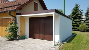 Einzelgarage aus Stahl mit Schwingtor + Anbau-Carport davor (Vordach) - BRANDL