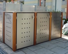 3er-Mülltonnenbox starres Dach - Eckpfosten Holz Bangkirai (3)