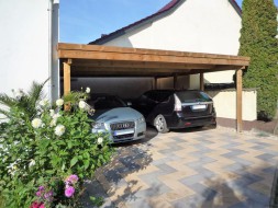 Doppel-Carport aus Holz mit Flachdach + Holzblende - BRANDL