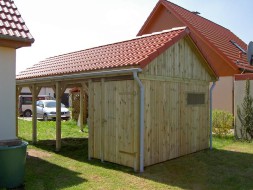 Einzel-Carport aus Holz mit Giebeldach/Satteldach + Abstellkammer (Geräteraum/Schuppen) - BRANDL