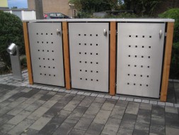 3er-Mülltonnenbox starres Dach - Eckpfosten Holz Lärche