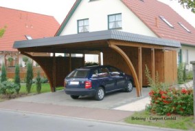 Doppel-Carport mit Bogenpfosten, Schindelblende in anthrazit