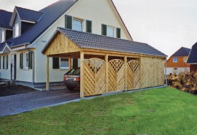 Einzel-Carport aus Holz mit Giebeldach/Satteldach + Abstellkammer (Geräteraum/Schuppen) - BRANDL