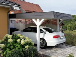 Einzel-Carport aus Holz - Massanfertigung + Schindelblende in anthrazitgrau in weiß bauseits - BRANDL