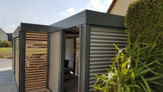 Einzel-Carport aus Stahl + Geräteraum (Abstellkammer) hinten - BRANDL