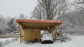 Doppel-Carport aus Holz mit Bogenpfosten + Abstellkammer - BRANDL