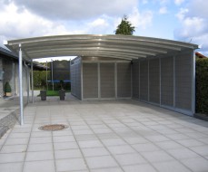 Doppel-Carport mit Bogendach, Geräteraum hinten einseitig, Wandelemente