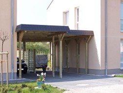 Doppel-Carport aus Holz - Massanfertigung (unterschiedliche Tiefen) + Schindelblende in anthrazitgrau für Wohnwagen (Wohnmobil/Caravan) - BRANDL