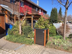 1er-Mülltonnenbox starres Dach - Eckpfosten Holz Bangkirai