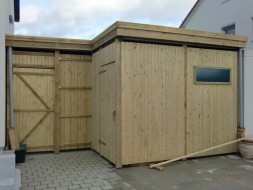 Doppel-Carport aus Holz mit Abstellkammer hinten - BRANDL
