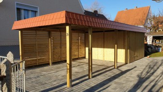 Einzel-Carport aus Holz mit Abstellkammer hinten - BRANDL