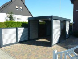 Carport DESIGNO mit Wandelementen Stahlwelle und Acrylglas