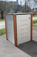 1er-Mülltonnenbox starres Dach - Eckpfosten Holz Bangkirai (3)