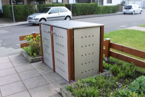 2er-Mülltonnenbox starres Dach - Eckpfosten Holz Bangkirai (3)