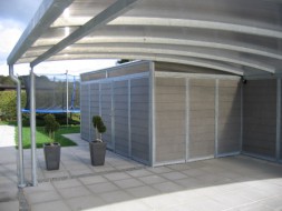 Doppel-Carport mit Bogendach, Geräteraum hinten einseitig, Wandelemente