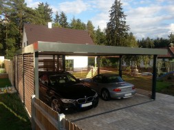 Doppel-Carport aus Stahl – mit Geräteraum (Abstellkammer) hinten - BRANDL