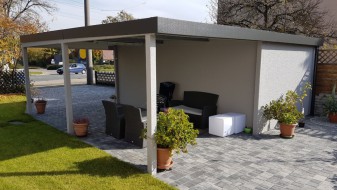 STAHL-Einzelgarage mit Schwingtor + Anbau-Carport - BRANDL