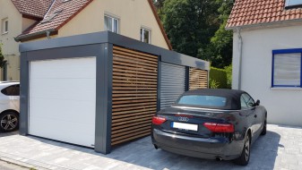 Einzel-Carport aus Stahl + Geräteraum (Abstellkammer) hinten - BRANDL