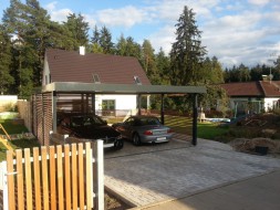 Doppel-Carport aus Stahl – mit Geräteraum (Abstellkammer) hinten - BRANDL
