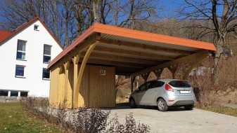 Doppel-Carport aus Holz mit Bogenpfosten + Abstellkammer - BRANDL