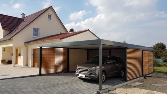 Doppel-Carport mit Geräteraum (Abstellraum) hinten integriert - BRANDL