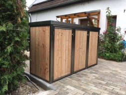 3er-Mülltonnenbox Pflanzdach - Türen und Wände Holz Lärche senkrecht