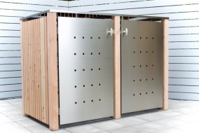 2er-Mülltonnenbox starres Dach - Eckpfosten und Wände Holz Lärche senkrecht