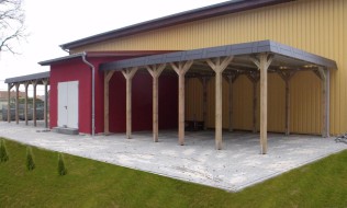 Einzel-Carport aus Holz für Wohnmobil (Wohnwagen) + Kassettenblende in anthrazitgrau - BRANDL