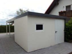Einzel-Carport aus Stahl mit Geräteraum (Abstellkammer) hinten integriert - BRANDL