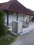 1er-Mülltonnenbox starres Dach - Eckpfosten vierkant - Rückansicht