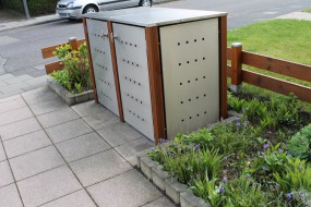 2er-Mülltonnenbox starres Dach - Eckpfosten Holz Bangkirai
