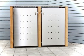 2er-Mülltonnenbox starres Dach - Eckpfosten und Wände Holz Lärche senkrecht (2)