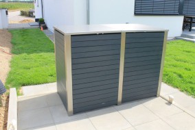 2er-Mülltonnenbox starres Dach - Wände Kunststoff anthrazit - Rückansicht