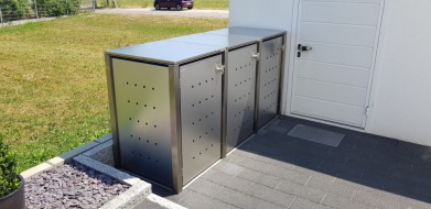 3er-Mülltonnenbox Klappdach - Eckpfosten vierkant
