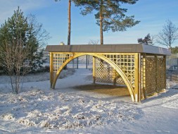 Einzel-Carport aus Holz mit Rundbogen einseitig + Rankgitter + Kassettenblende in anthrazitgrau - BRANDL