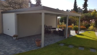 STAHL-Einzelgarage mit Schwingtor + Anbau-Carport - BRANDL