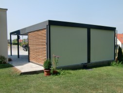 Carport aus Stahl mit Geräteraum (Abstellkammer) hinten integriert - BRANDL