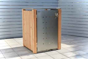 1er-Mülltonnenbox Klappdach - Eckpfosten Holz Lärche - Wände Lärche senkrecht
