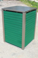 1er-Mülltonnenbox Klappdach - Wände Kunststoff moosgrün - Rückansicht