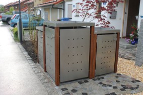 1er-Mülltonnenbox Pflanzdach - Eckpfosten Holz Bangkirai - Eckkombination 120+240l