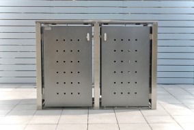 2er-Mülltonnenbox Klappdach - Eckpfosten vierkant - Wände und Türen anthrazitgrau