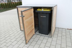 2er-Mülltonnenbox Klappdach - Türen und Wände Holz Lärche Rhombus waagerecht (3)