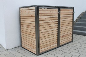 2er-Mülltonnenbox Klappdach - Türen und Wände Holz Lärche Rhombus waagerecht (4)