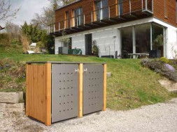 2er-Mülltonnenbox starres Dach - Eckpfosten und Wände Holz Lärche senkrecht (3)