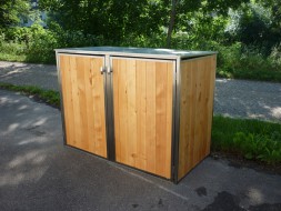 2er-Mülltonnenbox starres Dach - Türen und Wände Holz Lärche senkrecht (3)