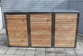 3er-Mülltonnenbox Klappdach - Türen und Wände Holz Lärche Rhombus waagerecht (2)