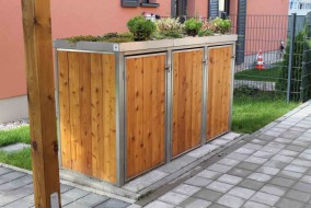 3er-Mülltonnenbox Pflanzdach - Türen und Wände Holz Lärche senkrecht (3)